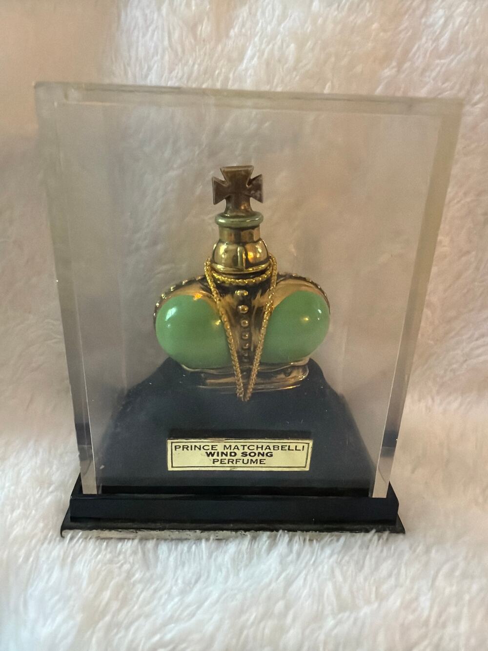 Prince Matchabelli Wind Song Perfume Display Crown Bottle in Acrylic Case Vtg